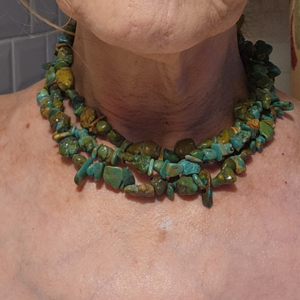 Incredible Multistrand Sterling Silver green Turquoise necklace vintage
